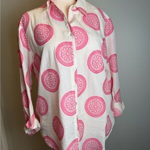 Pink and White Patterned Button-Up Shirt
